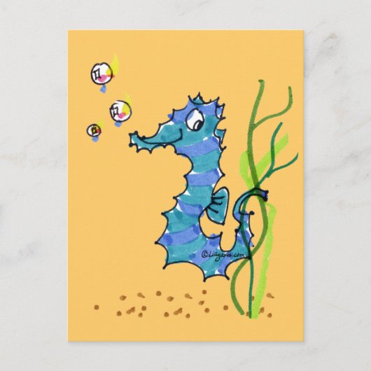 Cartoon Seahorse Cute Fish Briefkaart (Voorkant)