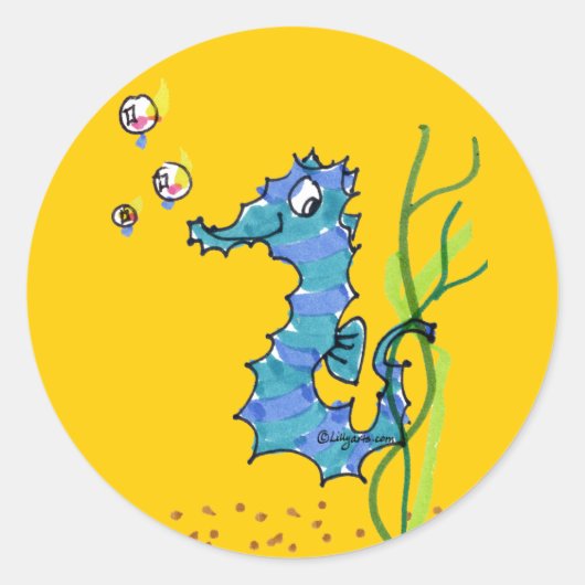 Cartoon Seahorse Cute Ronde Sticker (Voorkant)