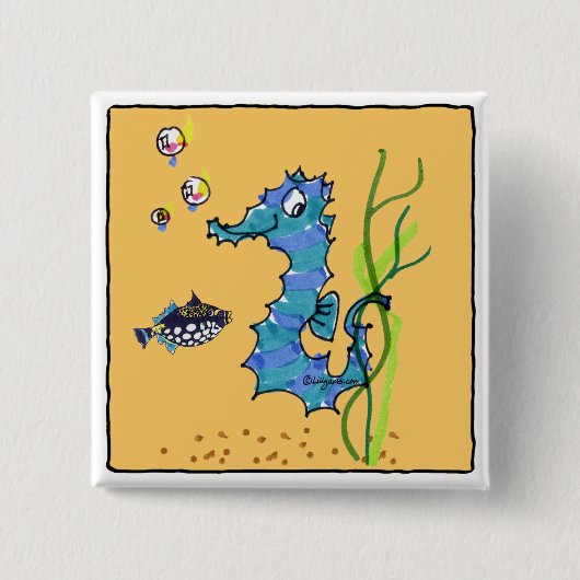 Cartoon Seahorse Cute Vierkante Button 5,1 Cm (Voorkant)