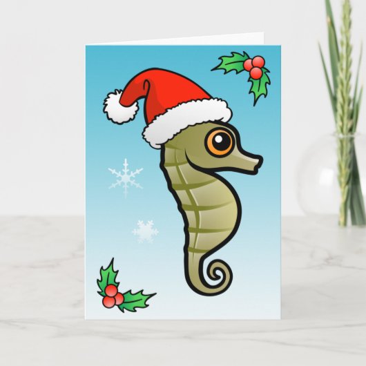 Cartoon Seahorse Santa Feestdagen Kaart (Voorkant)