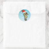 Cartoon Seahorse Santa Ronde Sticker (Tas)