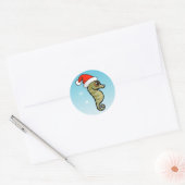Cartoon Seahorse Santa Ronde Sticker (Envelop)