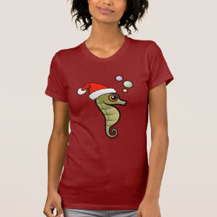 Cartoon Seahorse Santa T-shirt