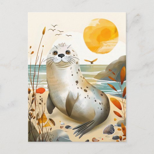 Cartoon Seal Ontspannen op Rock Briefkaart (Voorkant)