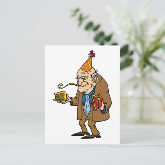 cartoon senioren man briefkaart (Staand voorkant)