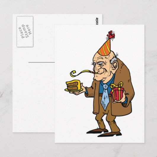 cartoon senioren man briefkaart (Voorkant / Achterkant)