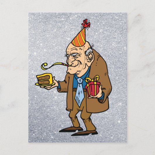 cartoon senioren man briefkaart (Voorkant)