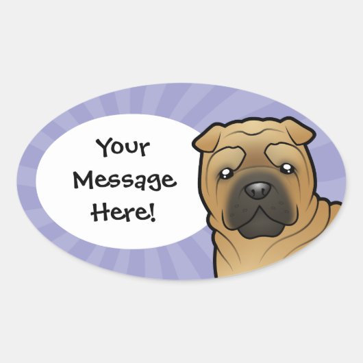 Cartoon Shar Pei Ovale Sticker (Voorkant)