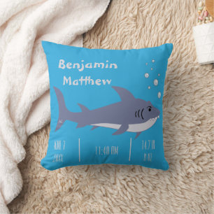 Cartoon Shark Baby Stats Blue Pillow Kussen