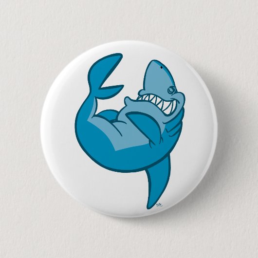 Cartoon Shark die de Button terugrolt om te lachen (Voorkant)