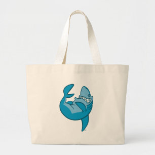 Cartoon Shark die terugrolt om te lachen Grote Tote Bag
