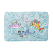 Cartoon Shark Family Blue Waves Badmat (Voorkant)