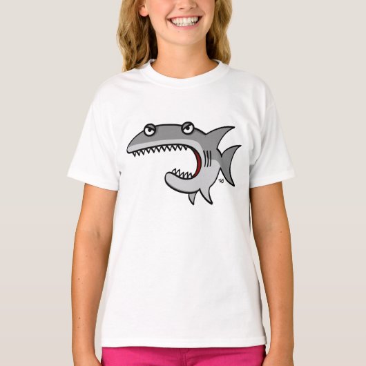 Cartoon Shark Girls Ringer T-Shirt (Voorkant)