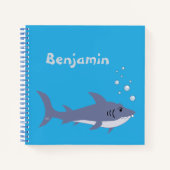 Cartoon Shark Kind Blue Handwrite - Art Notitieboe Notitieboek (Voorkant)