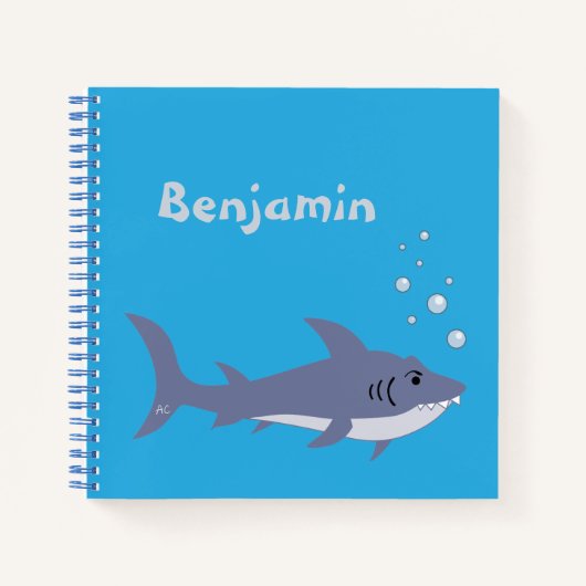 Cartoon Shark Kind Blue Handwrite - Art Notitieboe Notitieboek (Voorkant)