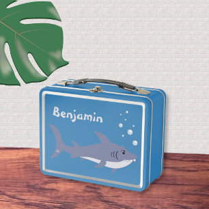 Cartoon Shark Kind Blue Metal Lunchbox