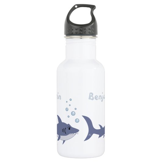 Cartoon Shark Kind Waterfles met Naam Waterfles (Voorkant)