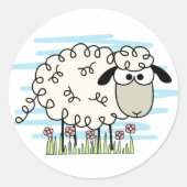 Cartoon Sheep Button Ronde Sticker (Voorkant)
