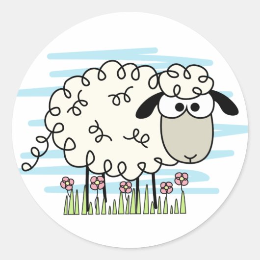 Cartoon Sheep Button Ronde Sticker (Voorkant)