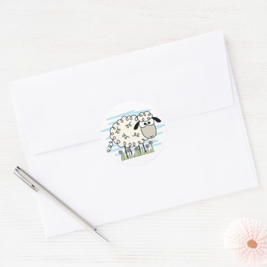 Cartoon Sheep Button Ronde Sticker (Envelop)