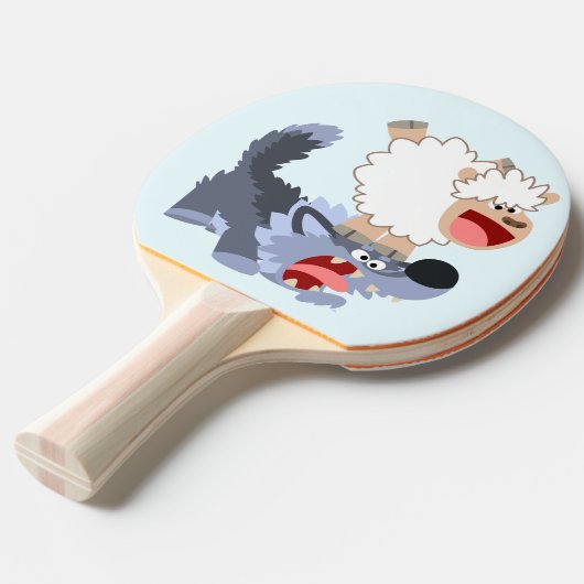 Cartoon Sheep en Wolf Ping Pong Paddle Tafeltennisbatje (Voorkant Gekanteld)