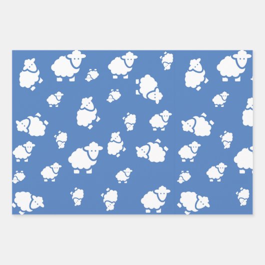 Cartoon Sheep op blauwe achtergrond Inpakpapier Vel (Voorkant)