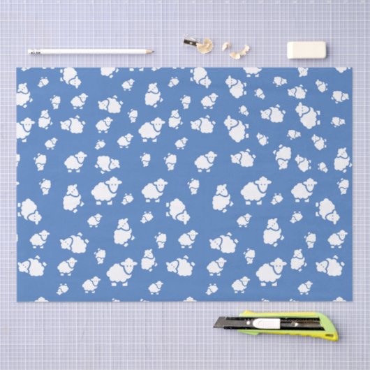 Cartoon Sheep op blauwe achtergrond Tissuepapier (Craft)