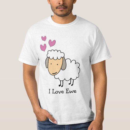 Cartoon Sheep Pun I Love Ewe T-shirt (Voorkant)