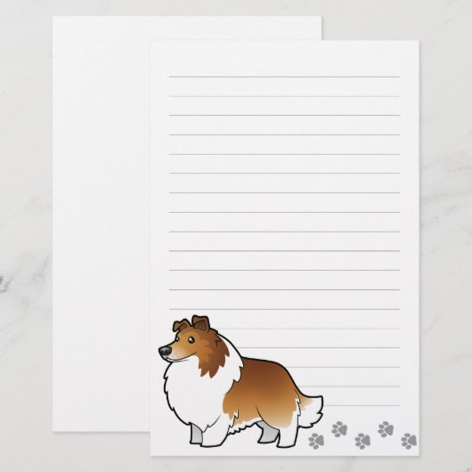 Cartoon Shetland Sheepdog / Collie Briefpapier (Voorkant / Achterkant)