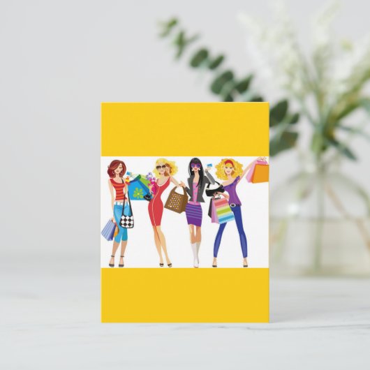 CARTOON SHOPPING GIRLS VECTORS MODE STIJL FUN F BRIEFKAART (Staand voorkant)