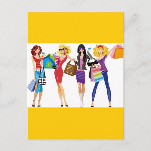 CARTOON SHOPPING GIRLS VECTORS MODE STIJL FUN F BRIEFKAART (Voorkant)