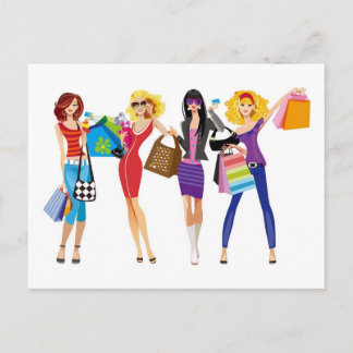 CARTOON SHOPPING GIRLS VECTORS MODE STIJL FUN F BRIEFKAART