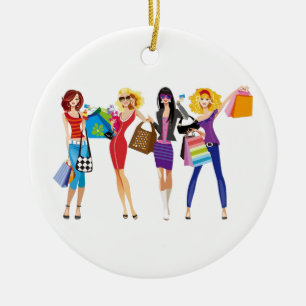 CARTOON SHOPPING GIRLS VECTORS MODE STIJL FUN F KERAMISCH ORNAMENT