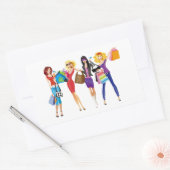 CARTOON SHOPPING GIRLS VECTORS MODE STIJL FUN F RECHTHOEKIGE STICKER (Envelop)