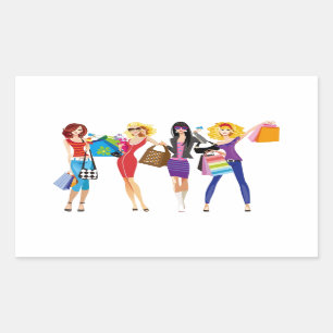 CARTOON SHOPPING GIRLS VECTORS MODE STIJL FUN F RECHTHOEKIGE STICKER