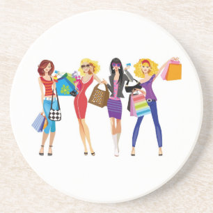 CARTOON SHOPPING GIRLS VECTORS MODE STIJL FUN F ZANDSTEEN ONDERZETTER