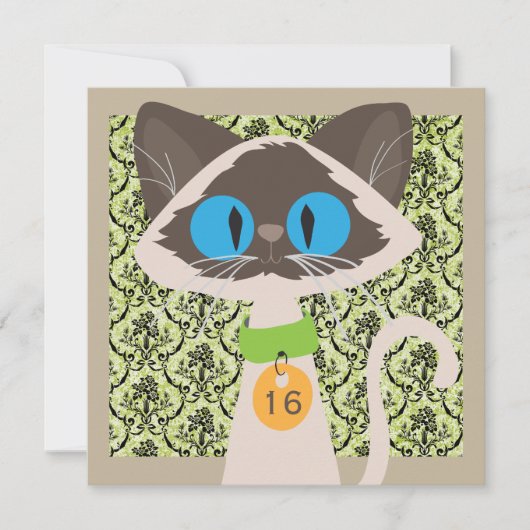 Cartoon Siamese Cat Elke Age Birthday Party Kaart (Voorkant)