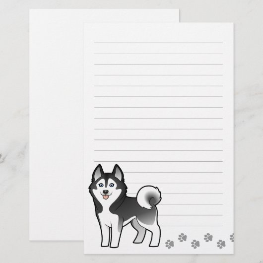 Cartoon Siberian Husky / Alaskan Malamute Briefpapier (Voorkant / Achterkant)