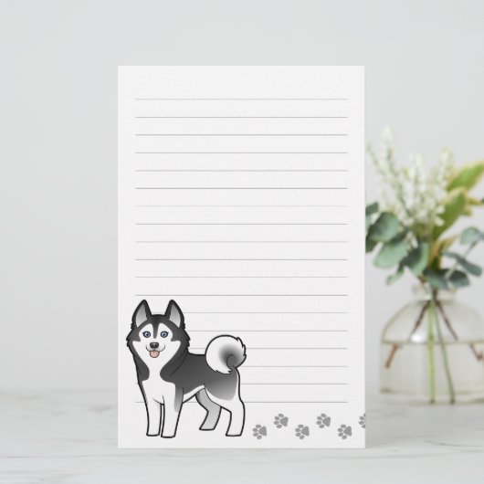 Cartoon Siberian Husky / Alaskan Malamute Briefpapier (Staand voorkant)