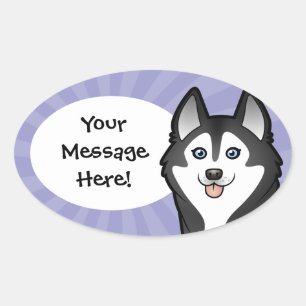 Cartoon Siberian Husky / Alaskan Malamute Ovale Sticker