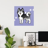 Cartoon Siberian Husky / Alaskan Malamute Poster (Thuiskantoor)