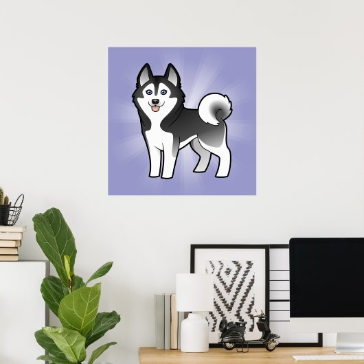 Cartoon Siberian Husky / Alaskan Malamute Poster (Thuiskantoor)