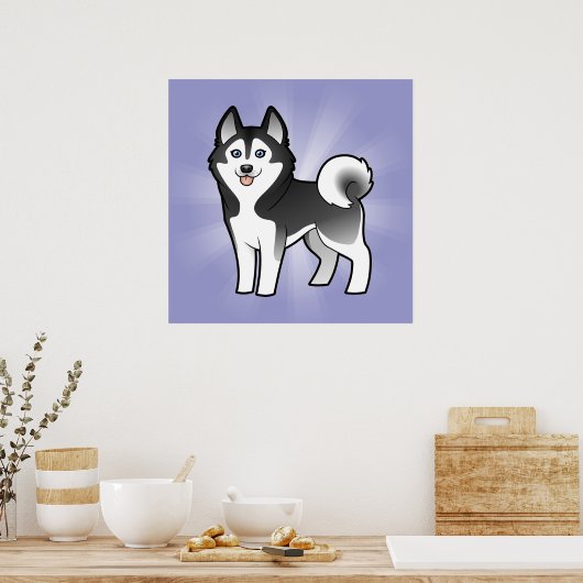 Cartoon Siberian Husky / Alaskan Malamute Poster (Keuken)