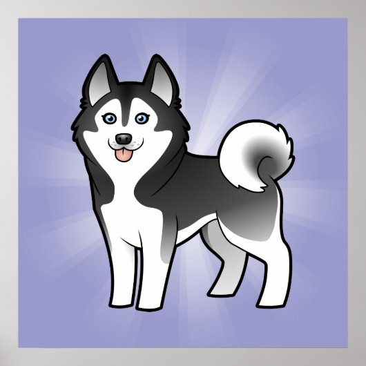 Cartoon Siberian Husky / Alaskan Malamute Poster (Voorkant)