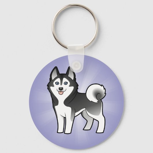 Cartoon Siberian Husky / Alaskan Malamute Sleutelhanger (Voorkant)