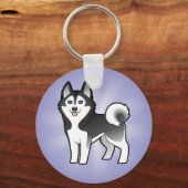 Cartoon Siberian Husky / Alaskan Malamute Sleutelhanger (Voorkant)