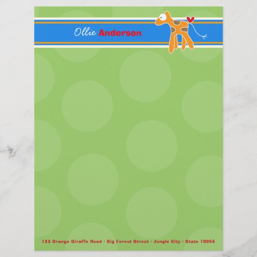 Cartoon Sinaasappel Giraffe Groene Stippen Kind Ki Gepersonaliseerd Briefhoofd (Voorkant)