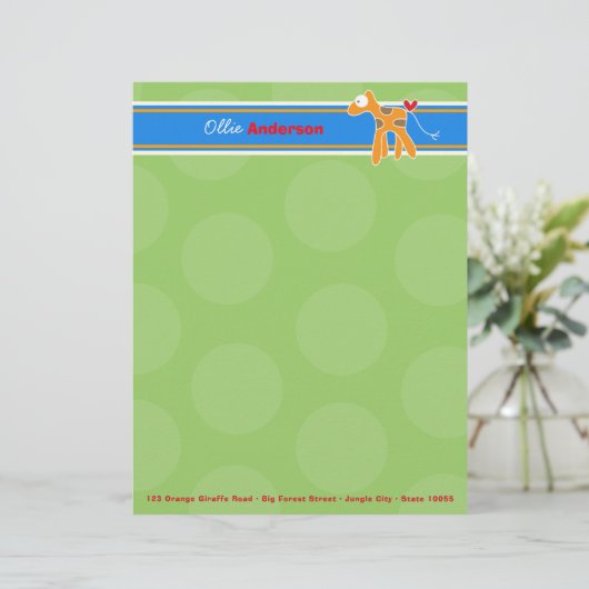 Cartoon Sinaasappel Giraffe Groene Stippen Kind Ki Gepersonaliseerd Briefhoofd (Staand voorkant)