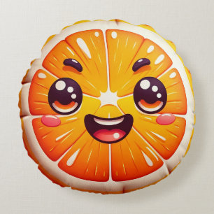Cartoon Sinaasappel Slice Rond Kussen - Whimsical