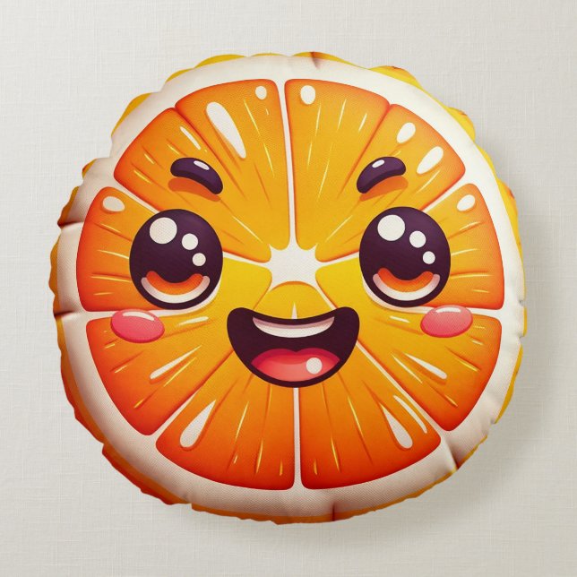 Cartoon Sinaasappel Slice Rond Kussen - Whimsical (Voorkant)